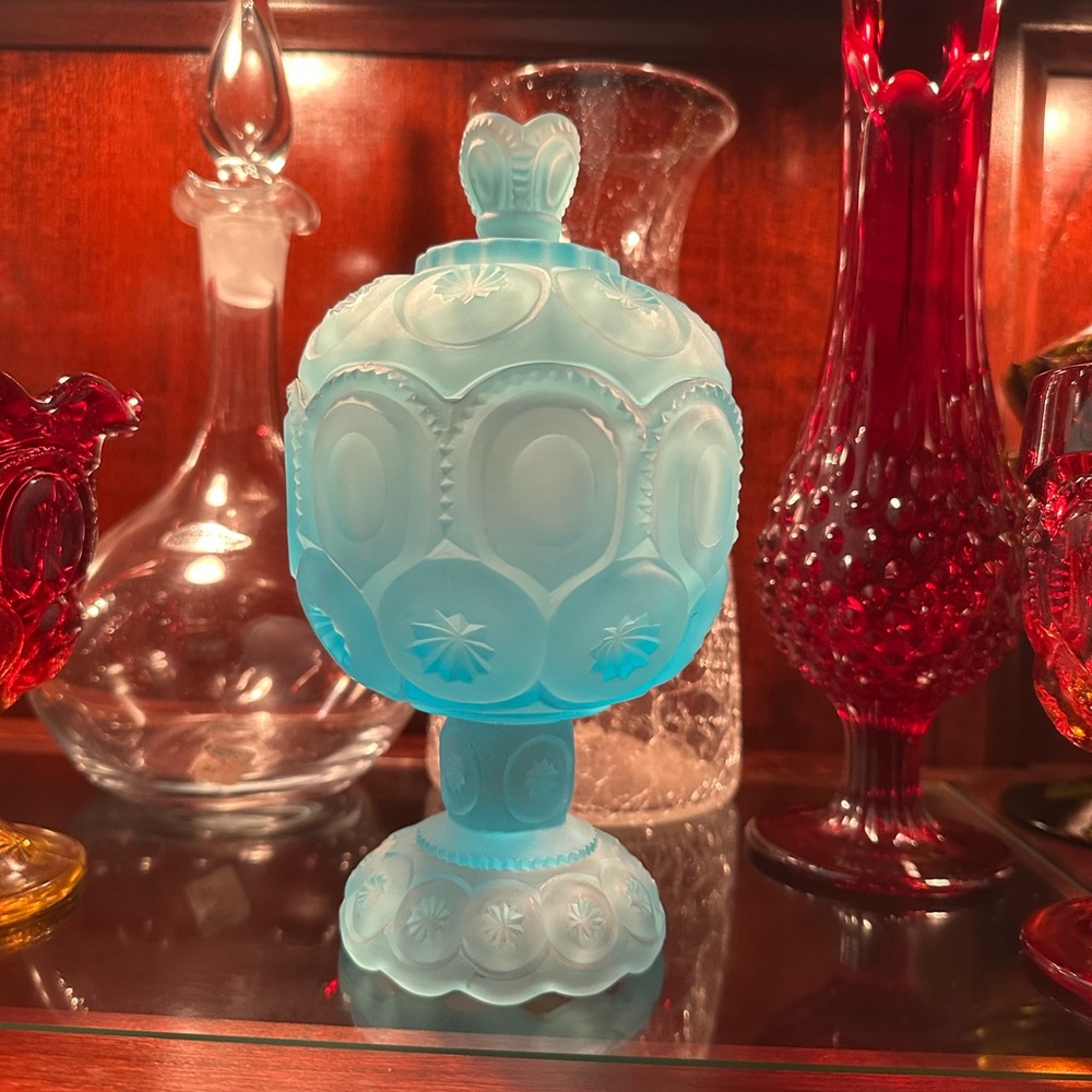 Moon and Stars  LE Smith Ftosted blues Glass Pedestal Vase